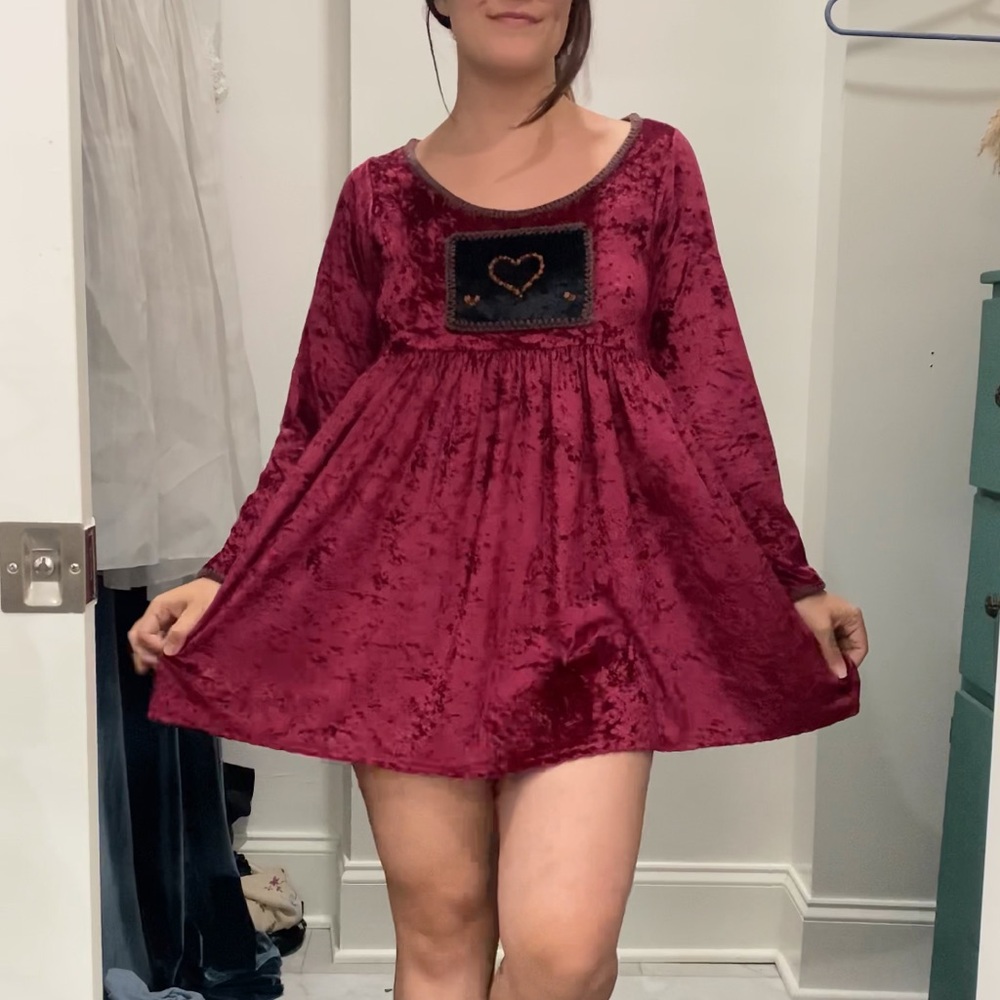Love Tent Crushed Maroon Velvet Babydoll Dress Vintage